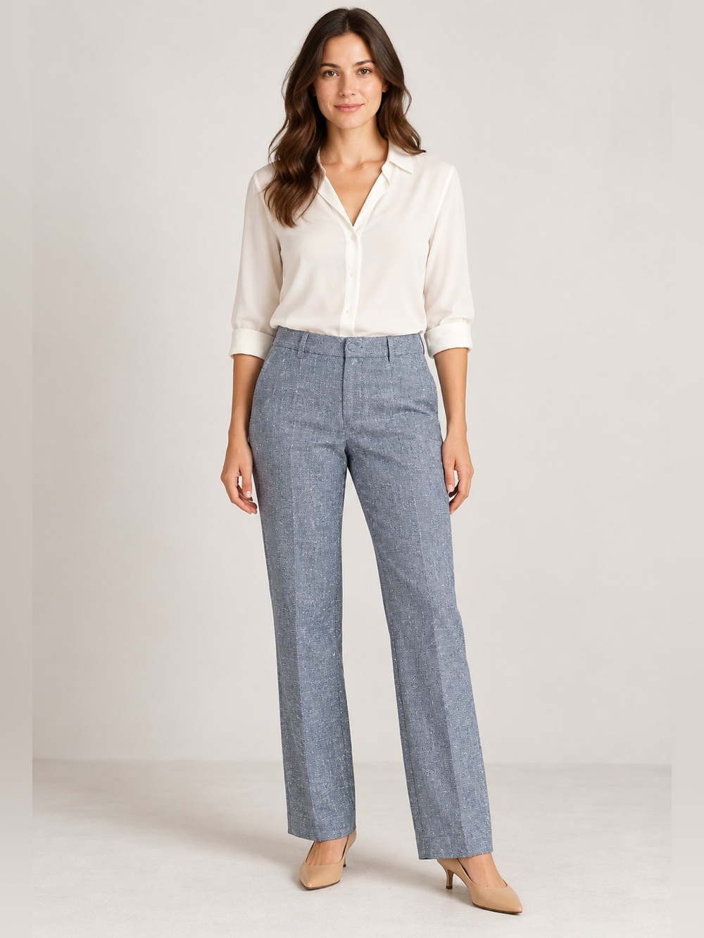 Banana Republic Women’s Silk Linen Straight Leg Pants Size 6 Blue Gray